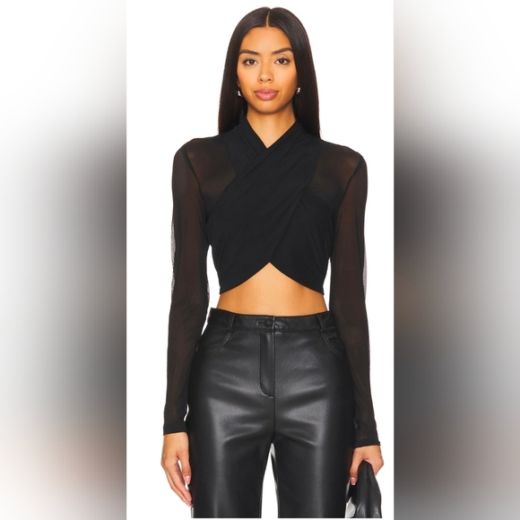 Bardot Tops - Bardot Aliyah Black Draped Cropped Wrap Top 2️⃣